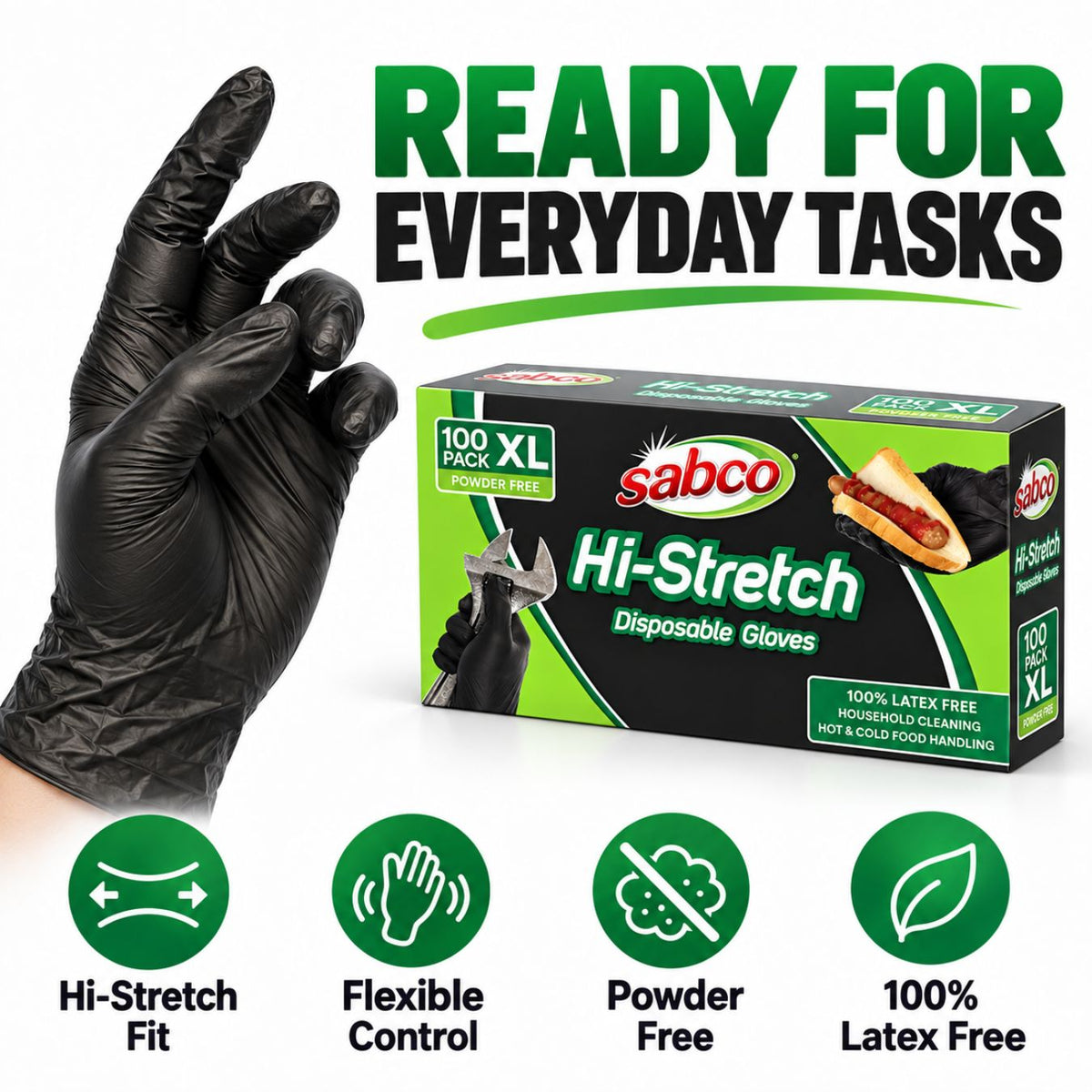 SABCO Hi-Stretch Black Disposable Gloves